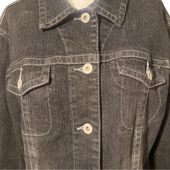 Chicos Platinum Jacket Women’s 1 (Medium) Black Denim Pockets Stretch Classic - Picture 3 of 13